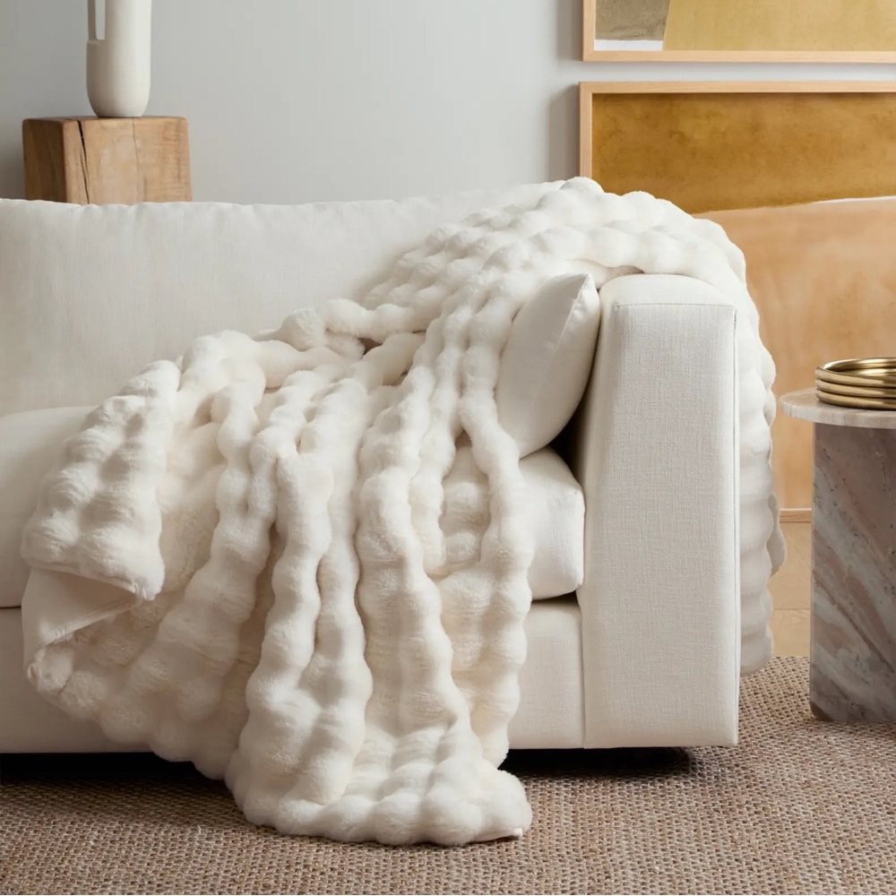 NWT Quince Ruched Faux Fur Throw